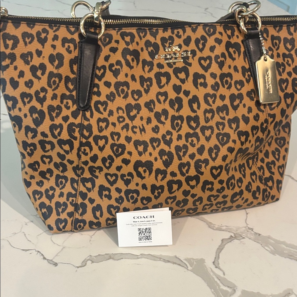 Coach Leopard-Print Tote in Brown and Black with Gold Hardware - Picture 7 of 8